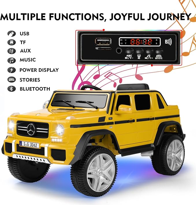 JOYLDIAS Kids Ride On Cars, Licensed Mercedes-Benz Maybach G650S, 12V7AH Battery Powered Toy Electric Car for Kids W/LED Underglow Lights,Remote Control,2 Motors,3 Speeds,Music,Bluetooth,Horn, Yellow