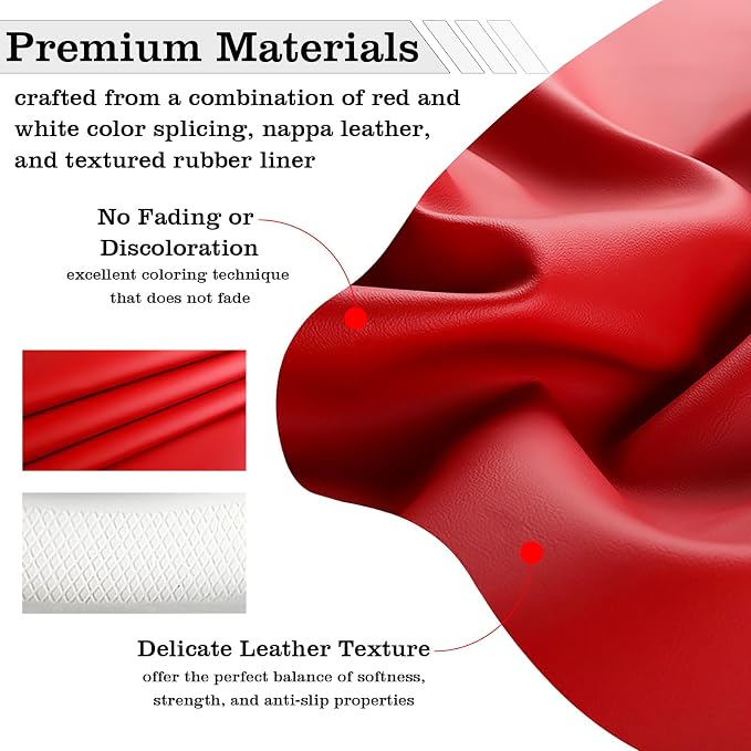 Car Leather Steering Wheel Cover - Panapi Material, Universal 14.5-15 Inch Leather Anti-Slip Breathable Auto Steering Wheel Covers for Men Women (Nappa Leather - Red & White)