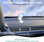 Bling Diamond Heart Car Interior Accessories, Heart & Pink Plush Ball Decor Ornament Pendant, Hanging Decoration Charm (White)