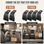 Car Headrest Hooks, 4 Pack 360° Rotating Double Hooks with Leather-Wrapped Metal Core, Heavy Duty Seat Back Purse Holder for Handbags, Grocery Bags and Backpacks, Black