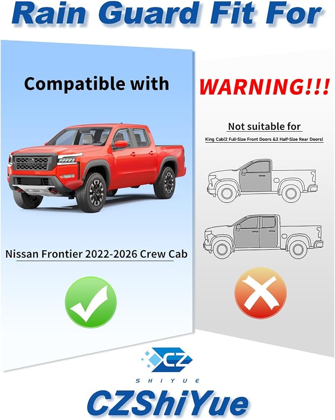in-Channel Window Rain Guards Fit for Nissan Frontier Crew Cab 2022-2025 2026 Rain Guard Truck Extra Durable Window Deflectors Window Vent Visors Vent Shades Exterior Car Accessories-4pcs