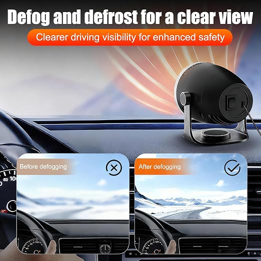 Portable Heater, 12V Car Heater with Heating & Cooling 2 in 1 Car Defroster, 360° Rotary Portable Heaters for Car, Unrestricted Current Car Warmer for Auto Truck SUV Vehicle