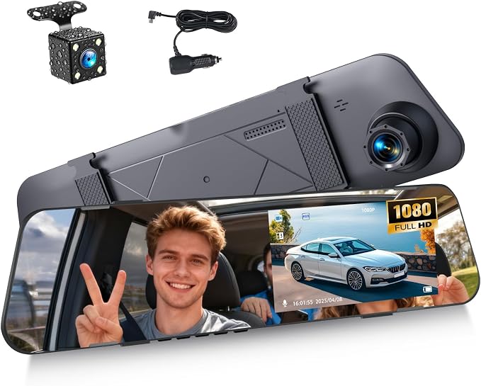 4.5 Inch Mirror Dash Cam Backup Camera 1080P Front and Rear View Mirror Camera for Cars Dual Lens Cam Loop Recording 150°Wide Angle G-Sensor Parking Assistance