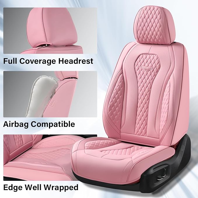 Coverado Car Seat Covers Full Set, Pink Seat Covers, Waterproof Car Seat Cover, Car Seat Cushion, Car Seat Covers Front Seats Back Seat Covers, Car Seat Protector Universal Fit Most Cars