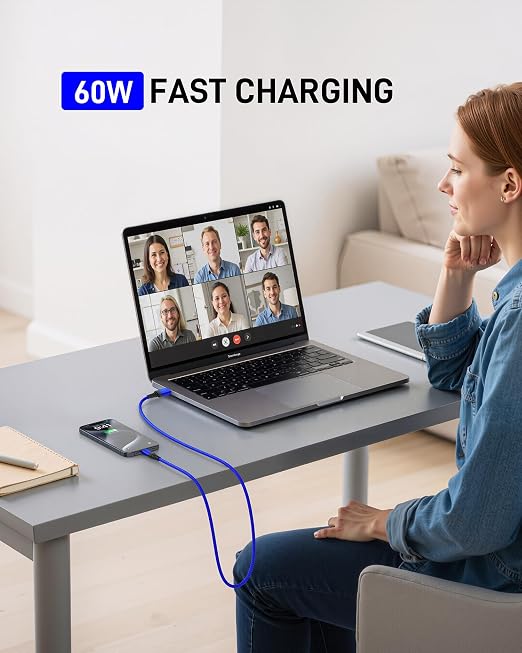 USB A to USB C Cables Fast Charging [2 Pack 3FT], USB to USB C Cable for CarPlay, iPhone USB Type C Charger Durable Braided USBC Cord for iPhone 17/16/15/Pro Max, Samsung Galaxy S23 and More-Blue