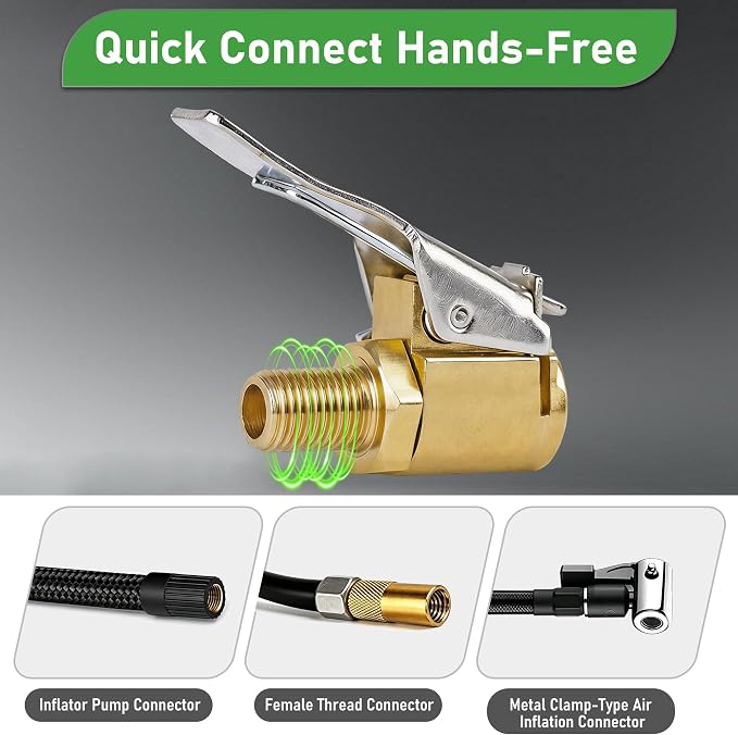 4Pack Brass Locking Air Chuck for Tire Valves – No-Leakage Tire Inflator Adapter with Secure Locking Clip, Universal Air Compressor Attachment for Cars, Trucks, SUVs, Bicycles & Motorcycles | Leak-Proof