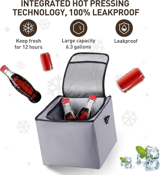 4 in 1 Car Trunk Storage Organizer with Leakproof Cooler Bag, Multi-Compartment Foldable Trunk Storage Box for Car Truck SUV Gray