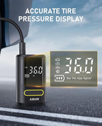 Tire Inflator Portable Air Compressor, Electric Bike Pump with Digital Pressure Gauge, 150 PSI Cordless Air Pump for Car Tires, Motorcycle, Bicycle, Ball with Auto Shutoff, LED Light