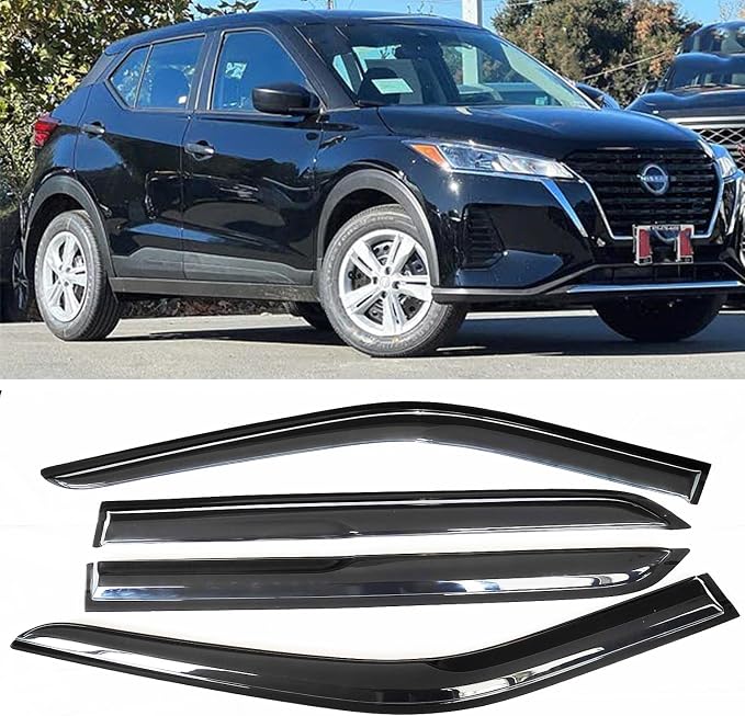 4PCS Window Visors Rain Guards Deflectors for Nissan Kicks 2018-2024 | Rain Guard Vent Visor | Smoke Tinted | No-Drill Installation | Reduce Wind Noise & Rain Protection | Weatherproof Car Accessories
