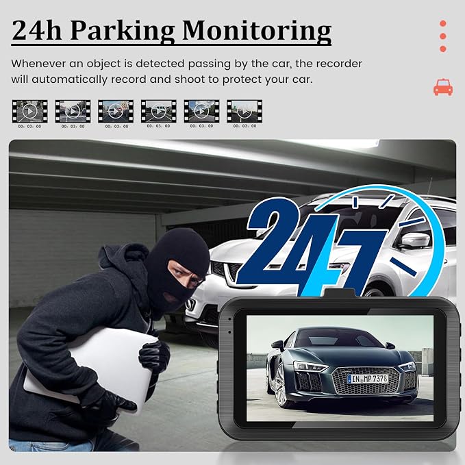 Dash Camera for Car - 3 Inch 1080P IPS Touchscreen Car Camera - G-Sensor/Loop Recording / 24H Parking Monitor / 150° Wide Angle/Night Vision/Exposure Compensation/Support TF Card
