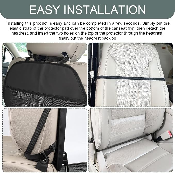 Kick Mat Back Seat Protector, Back Seat Cover for Kids, Waterproof Car Backseat Protective Kick Mat with 2 Mesh Pockets, Multifunctional Car Storage Organizer for Most Vehicles (1PCS)