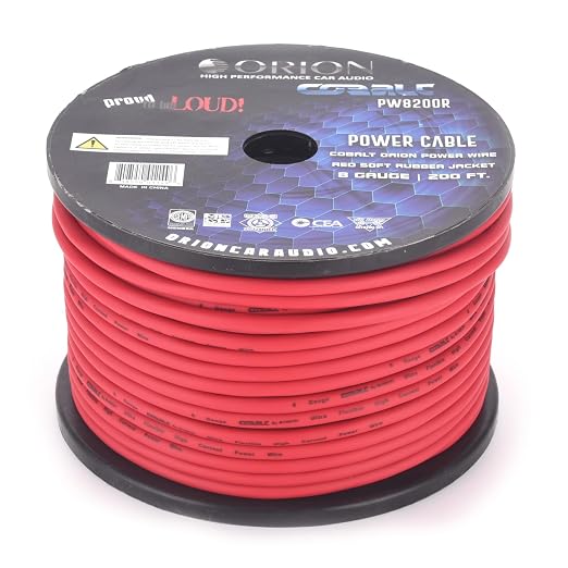 Orion Cobalt PW8200R 8 Gauge Wire (200ft) Copper Clad Aluminum CAA - 100% American Wire Gauge, High Powered Car Audio/Amplifier Power & Ground Cable, Battery Cable, RV Trailer Wiring