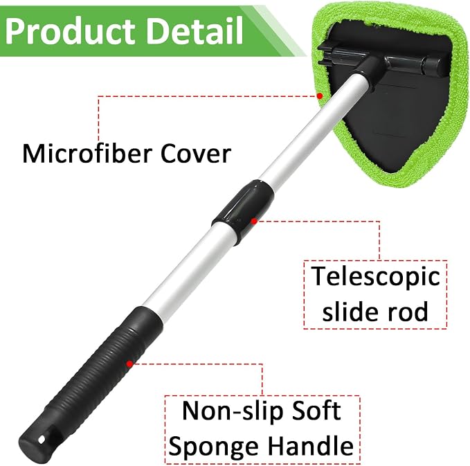3 Pieces Windshield Cleaning Tool Inside Car Window Cleaner Cleaning Tool with Extendable Handle, 9 Microfiber Pads and 3 Spray Bottles Car Auto Glass Wiper Kit