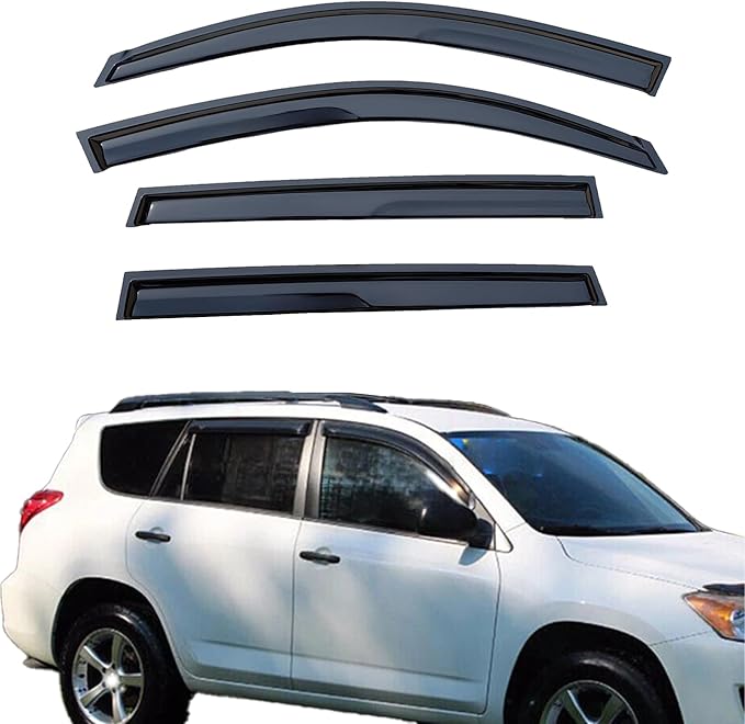 Tape On Window Visors Rain Guards Compatible with 2006-2012 Toyota Rav4,Side Vent Window Deflector Exterior Rain Guard Shade,Weatherproof,UV Resistant,Easy Installation, Enhanced Airflow & Style