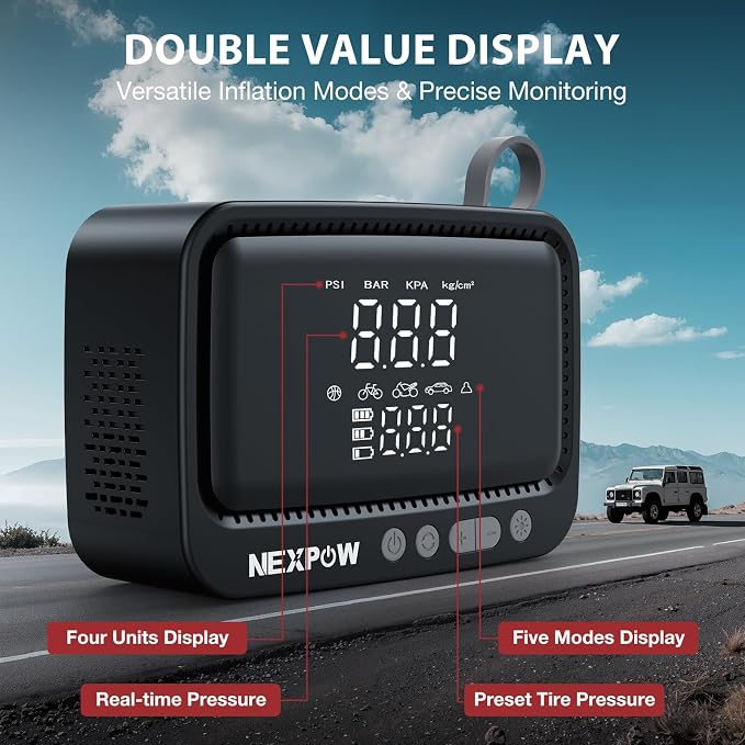 Tire Inflator Portable Air Compressor, 150 PSI Air Pump for Car Tires with Digital Pressure Gauge & Auto Shut-Off, Air Compressor Portable for Car, Motorcycle, Bicycle, Balls, Gray