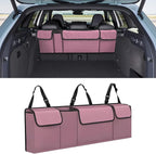 Car Trunk Organizer, Waterproof Collapsible Cargo Bag with 4 Pockets,Backseat Hanging Large Storage with Adjustable Straps, Sturdy Space Saver Frees Trunk Floor for SUV, Truck (Pink)