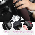 Genuine Leather Steering Wheel Cover, Stitch on Wrap, Breathable Anti-Slip Car Steering Wheel Protector for Max Diameter 15 Inch, DIY Sewing with Needles Thread (Coffee, Hole)