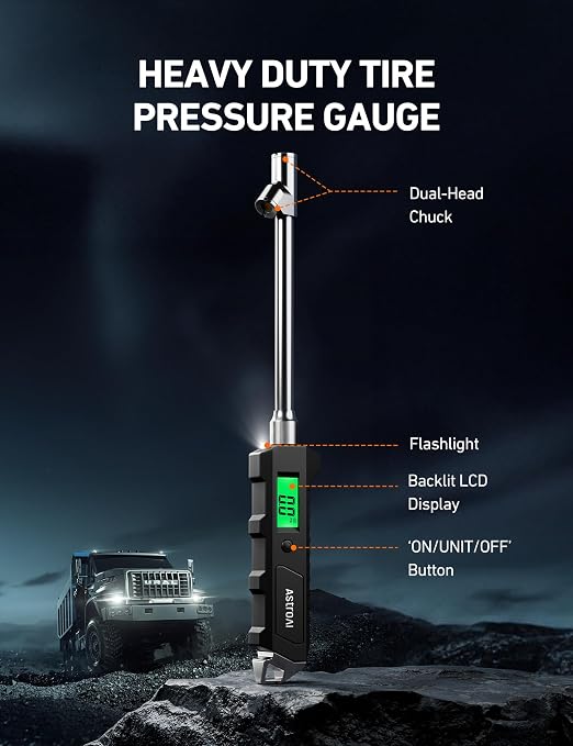 Heavy Duty Digital Tire Pressure Gauge 0-230 PSI Calibrated to ANSI B40.7 Grade 2A (0.5%) with Backlit LCD & Flashlight, Stainless Steel for Truck RV Car Motorcycle Bike, 2Pack