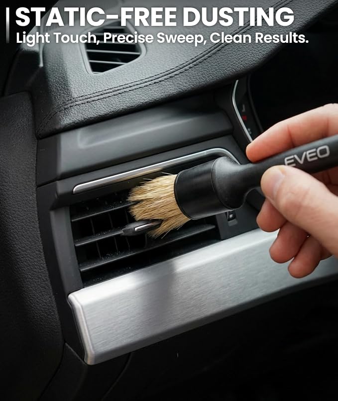 Car Detailing Brush Set - (3 Pack) Car Detailing Kit Interior, Car Interior Detailing Kit Car Detailing Brushes - Car Cleaning Brush, Car Detailing Brushes, Car Detailing Tools | Soft Boars Hair