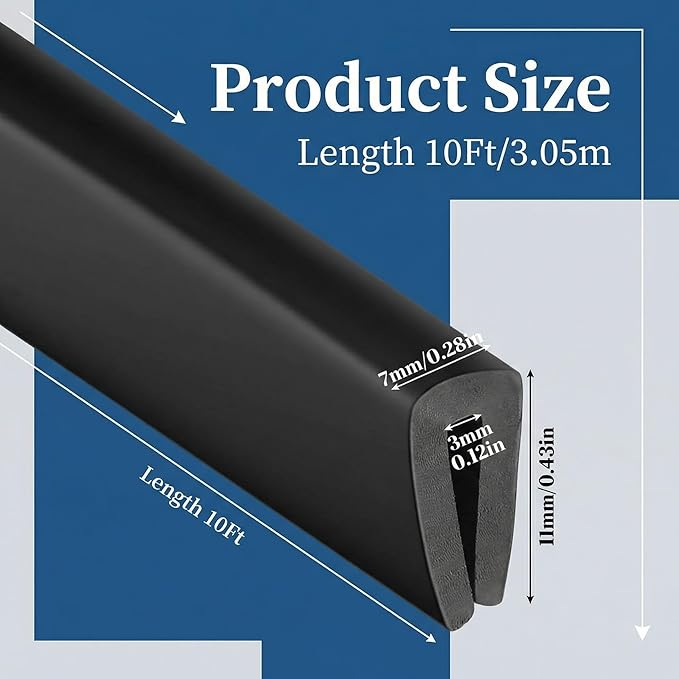Rubber Edge Trim 1/8" U Channel Sheet Metal Edge Protector Door 10 Feet Long Seal Strip Guard Weather Resistance Fits for Car Doors Steel Plates Glass Hatches Table Corners(Black)