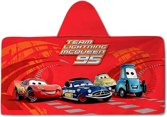 Cars Printed Soft Cotton Terry Hooded Towel Wrap, Absorbent Wearable Hooded Towel for Bath Pool Beach, 28 in x 55 in