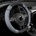 Road Comfort Leather Steering Wheel Cover – Premium Anti-Slip Car Steering Wheel Grip Cover – Universal Fit for 14.5”–15” Cars, Trucks & SUVs - Gray
