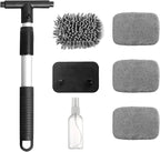 Car Windshield Cleaner Tool Kit with Extendable Handle, Vehicle Window Cleaner with 4 Microfiber Pads and 1 Empty Spray Bottle, Auto Windscreen Cleaning Tool, Universal Fit (Rectangular)