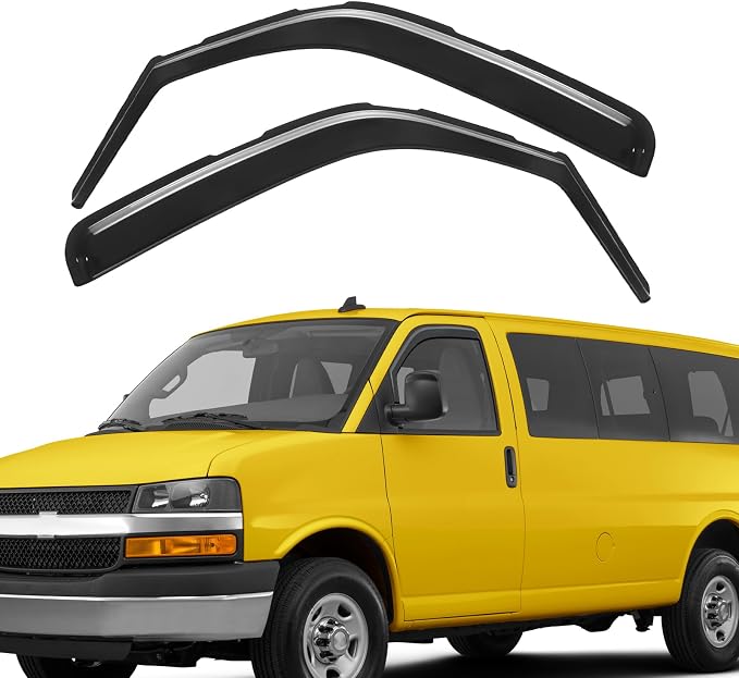 in-Channel Rain Guards Fit for 1996-2026 Chevy Express Van 1500 & GMC Savana 2500 3500, Durable Side Windows Wind Sun Deflectors, Window Rain Guard Black 2 PCS