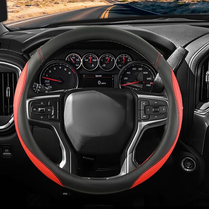 Car Steering Wheel Cover for Chevy Silverado 1500 2500 3500, Chevrolet Steering Wheel Cover for Tahoe, Equinox,Traverse,Colorado,Red