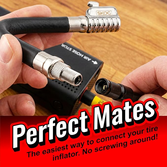 SKÖG Chuck Mates Flex360 7” Tire Inflator Hose Extension with Patented RatchetSeal Self-Locking Chuck – Compatible with Portable Tire Inflators (Open Flow)