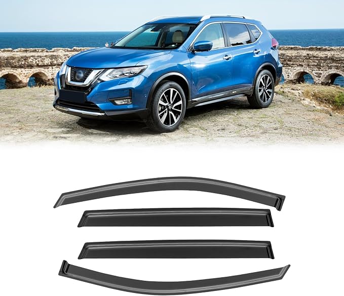 Rain Guards for 2014-2020 Nissan Rogue (Exclude Rogue Sport Models), Out-Channel Window Visor Shields Vent Deflector Shade Wind Dark Smoke 2022 21 22 23, Tape-On Outside-Mount, 4PCS