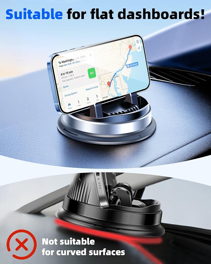 Dash Cell Phone Car Mount, Multifunctional Car Dashboard Mobile Phone Holder, 360 Rotatable Non Slip Mat Universal Car Phone Stand Hands Free, Compatible with iPhone, Samsung, Google, Android