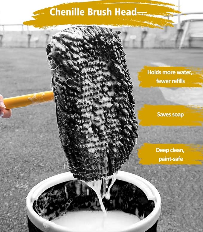 Car Wash Kit, Extendable Car Wash Brush Mop with Long Handle, 5pcs Detailing Brush, 1pc Wheel Brush and Microfiber Towel Car Cleaning Kit Supplies Accessories, Ginger