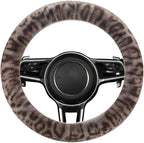 Fluffy Cheetah Car Steering Wheel Cover Luxurious Faux Fur Leopard Print Cute Wheel Protector Universal 15 Inch Fit for Vehicle, Car, Auto, SUV Winter Warm (Gray)