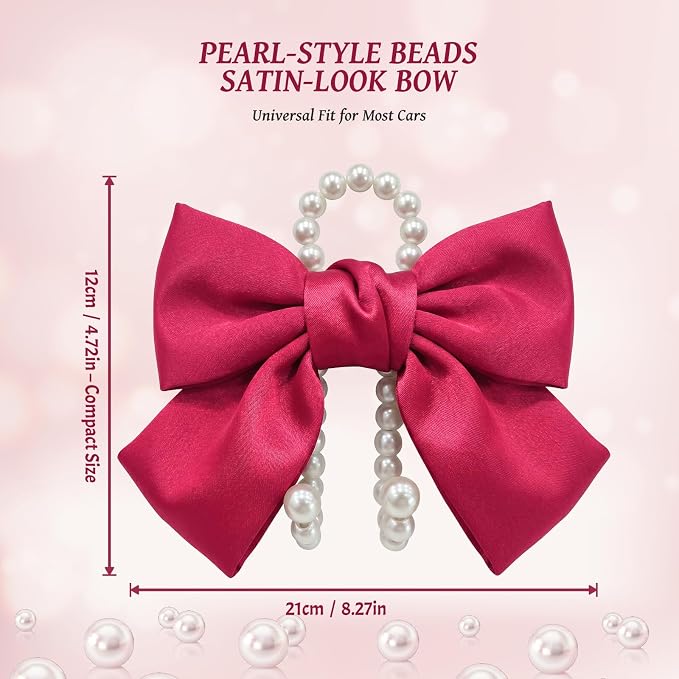 2 PCS Bow Pearl Car Seat Headrest Hook – Cute Purse Hook for Car, Girly Interior Decoration Accessories Hook Hanger, Seatback Holder for Purses & Bags, Elegant Car Organizer (Berry Fuchsia)