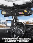 Sun Visor Organizer Compatible with 2018-2026 Wrangler JL & Gladiator JT, Driver's Side Front Tactical Visor Storage Cover Molle Webbing Visor Storage Holder Pouch, Multi-Pocket Net Zipper