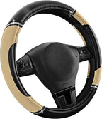 Leather Steering Wheel Cover - Made with PVC Leather - Anti-Slip, Universal Fit 14 1/2 inches to 15 inches - Beige