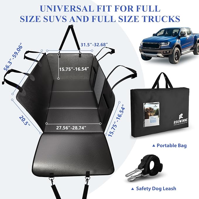 Back Seat Extender for Dogs Truck-Large Space, Hard Bottom PU Leather Dog Pet Seat Cover Back Seat, Anti-Scratch Dog Hammock for Crew Cab Trucks F150, RAM1500, Sierra, Tundra, Silverado
