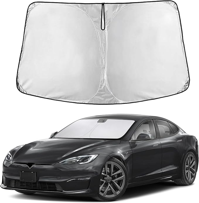 Windshield Sunshade Compatible for Tesla Model S 2012-2024 2025 2026, Sun Visor for Front Windshield & Window Sun Shade Cover, UV Heat Blocker & Protector, Car Accessories