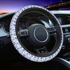 Blue Flower Steering Wheel Cover - 15 Inch Blue Floral Steering Wheel Cover Anti-Slip Breathable Universal 2 Pcs Car Interior Cup Holder Pad for Men Women