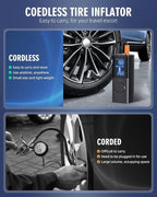 Tire Inflator Portable Air Compressor, 180PSI Cordless Air Pump with Digital Gauge, LED Light, 3X Faster Air Compressor for Cars, Motorcycles, Bicycles, Balls