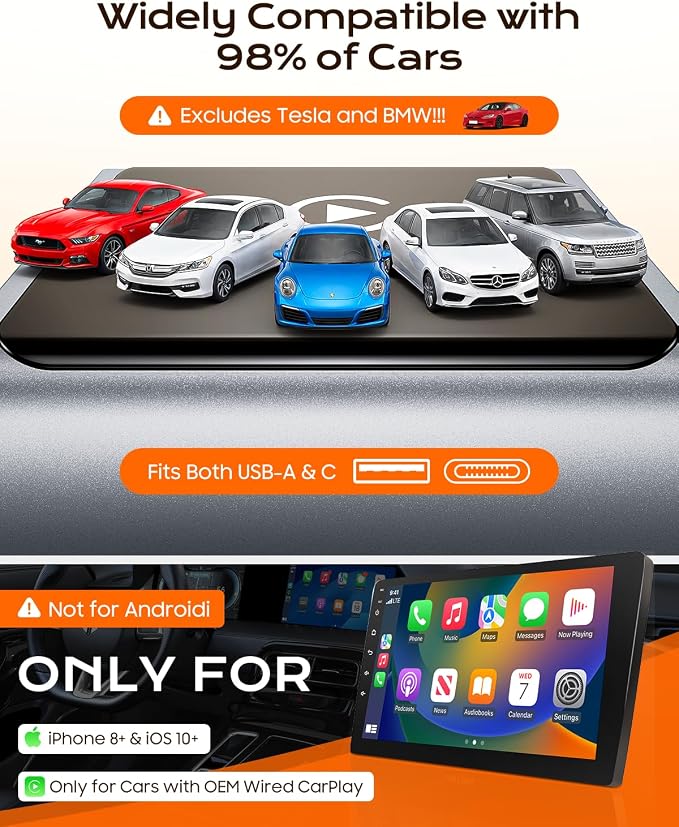 Mini Wireless CarPlay Adapter for iPhone Apple, USB-A/C Plug & Play | Go Wireless with Factory Wired Apple CarPlay, Fast Auto Connect, Low Latency, Compatible with iOS 10+ & 2015+ Cars, Gray