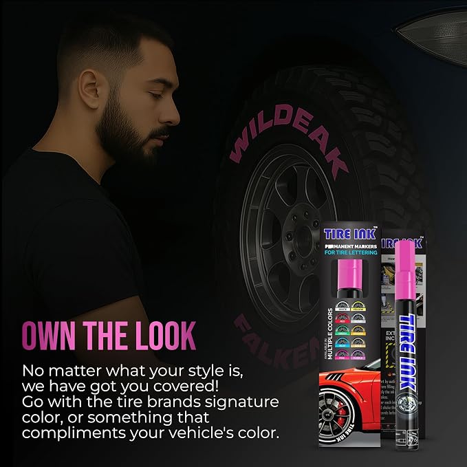 Color Tire Paint Pen - Waterproof Permanent Paint Pens for Car Wheels Lettering | Car Wash Safe and Durable | Made in Japan (Pink, 1 Pen)