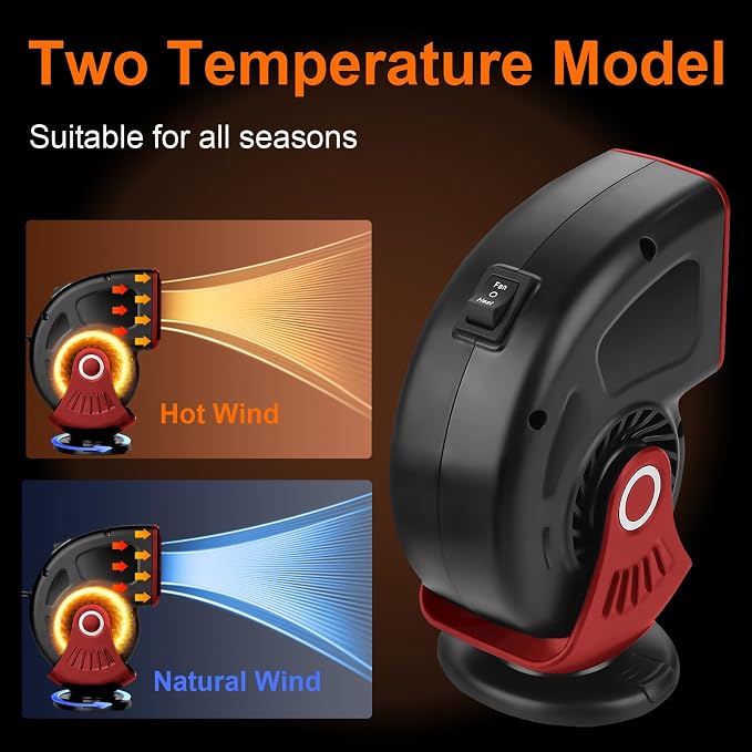 Car Heater,12V 150W Portable Heaters for Vehicle,Plugs into Cigarette Lighter,360° Rotation Fast Heating Auto Car Window Defroster Windshield Defogger,2 in 1 Heating & Cooling Automobile Heater(Red)