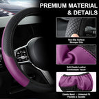 Car Steering Wheel Cover, 15 inch Carbon Fiber Microfiber Anti-Slip Breathable PU Leather Elastic Steering Wheel Protector, Car Interior Accessories for Most Cars (AD-Purple)