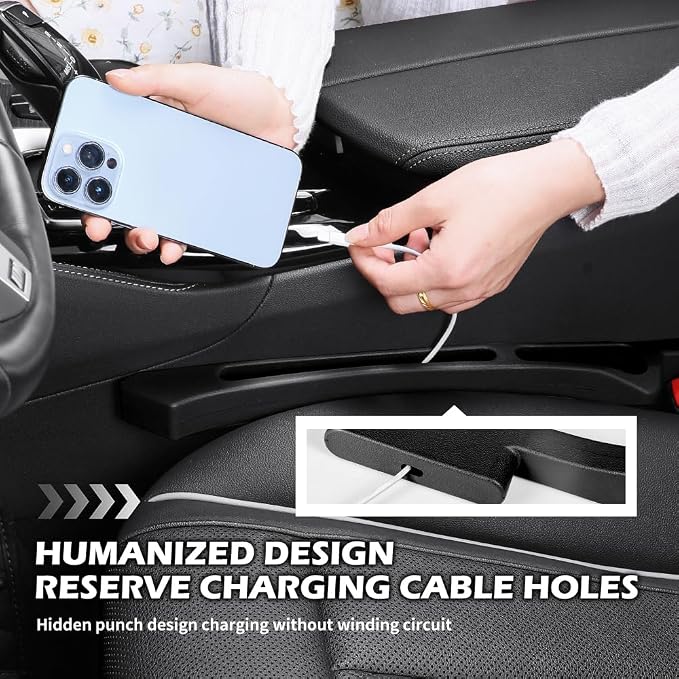 2PCS Deepened Car Seat Gap Filler Organizer,Multi-Purpose 2 in 1 Car Gap Filler with Bottom Charging Opening for Avoiding Item Falling,Universal No Drop Seat Guard for Cars