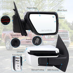 Right Passenger Side Door Mirror Compatible With 2021-2026 Ford F150 With Manual Folding Heated Blind Spot Turn Signal Light Puddle Light Temperature Sensors Chrome Replace#ML3Z17682SA(13Pins)