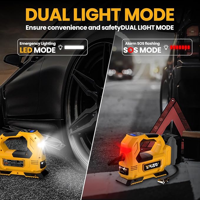 Cordless Tire Inflator Air Compressor Compatible with Dewalt 20V Battery,160PSI Portable LED Light Handheld Pump with Digital Pressure Gauge Cars Motorcycles Bikes Balls(Battery Not Included)