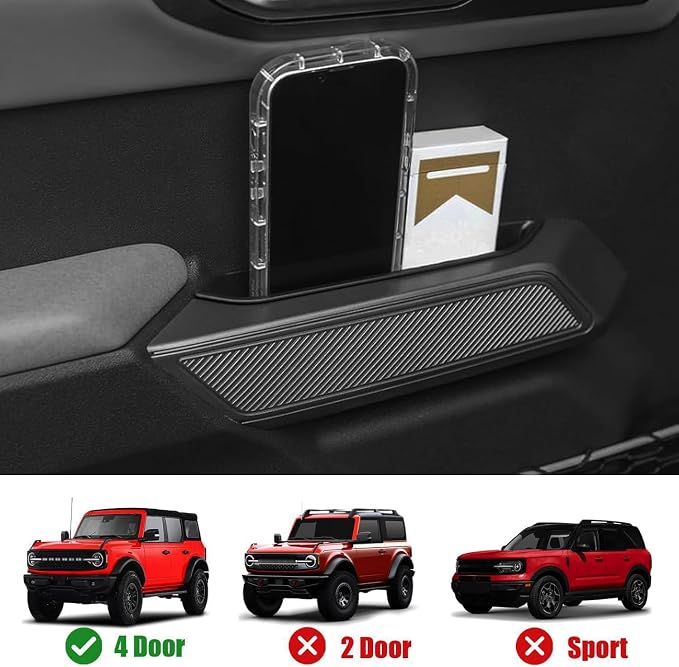 Door Handle Storage Organizer Compatible with 2021-2026 Ford Bronco, Front and Rear Door Grab Handle Pockets Box Insert Tray Interior Accessories
