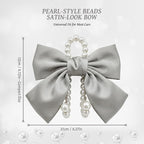 2 PCS Bow Pearl Car Seat Headrest Hook – Cute Purse Hook for Car, Girly Interior Decoration Accessories Hook Hanger, Seatback Holder for Purses & Bags, Elegant Car Organizer (Moonlight Grey)